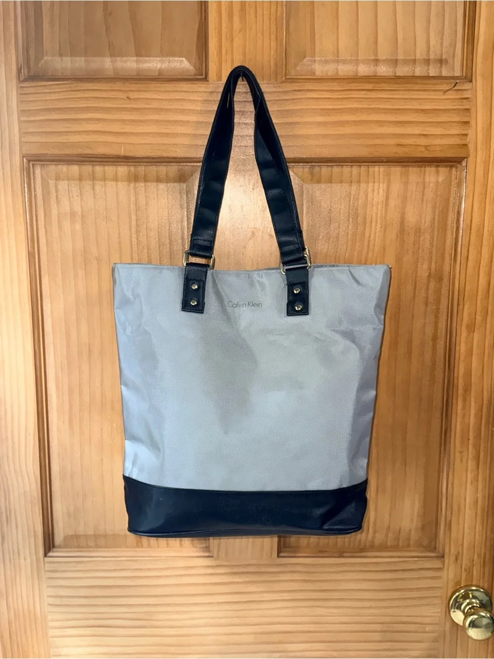 Calvin Klein Silver and Black Colorblock Tote- -EC - see pics for measurements